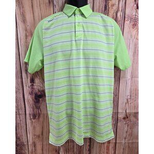 Under Armour HeatGear Green Striped Polo Shirt Medium Loose Fit Polyester Mens G